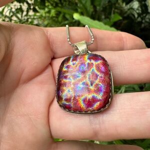 Vtg.Murano Exquisite art glass pendant and sterling chain.Stamp 925 Italy.